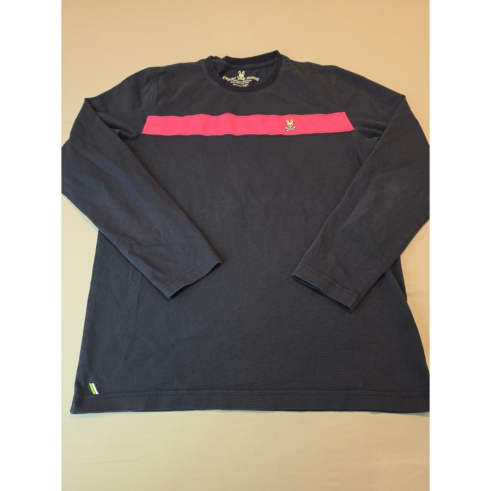 Psycho Bunny Mens Navy Blue Pink Stripe Long Sleeve Pima Cotton T-Shirt Size 5 L